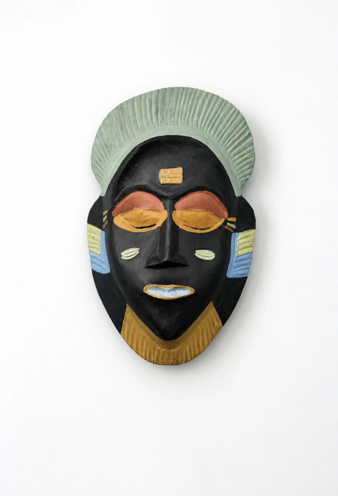 Masque africain vintage — Bois sculpté & peint à la main, 25 × 15 cm