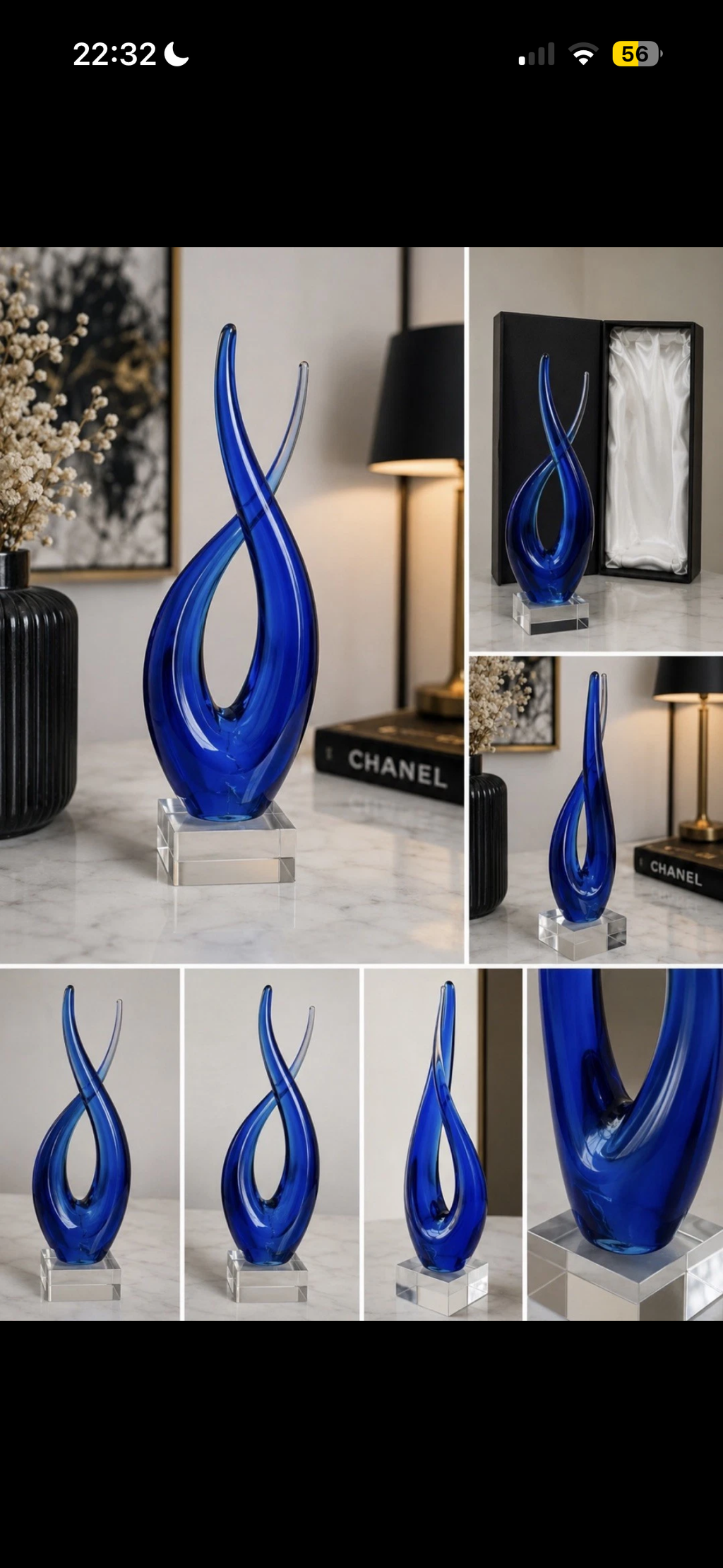 Sculpture Verre Bleu — Art Glass Style Murano Blue Glass Sculpture