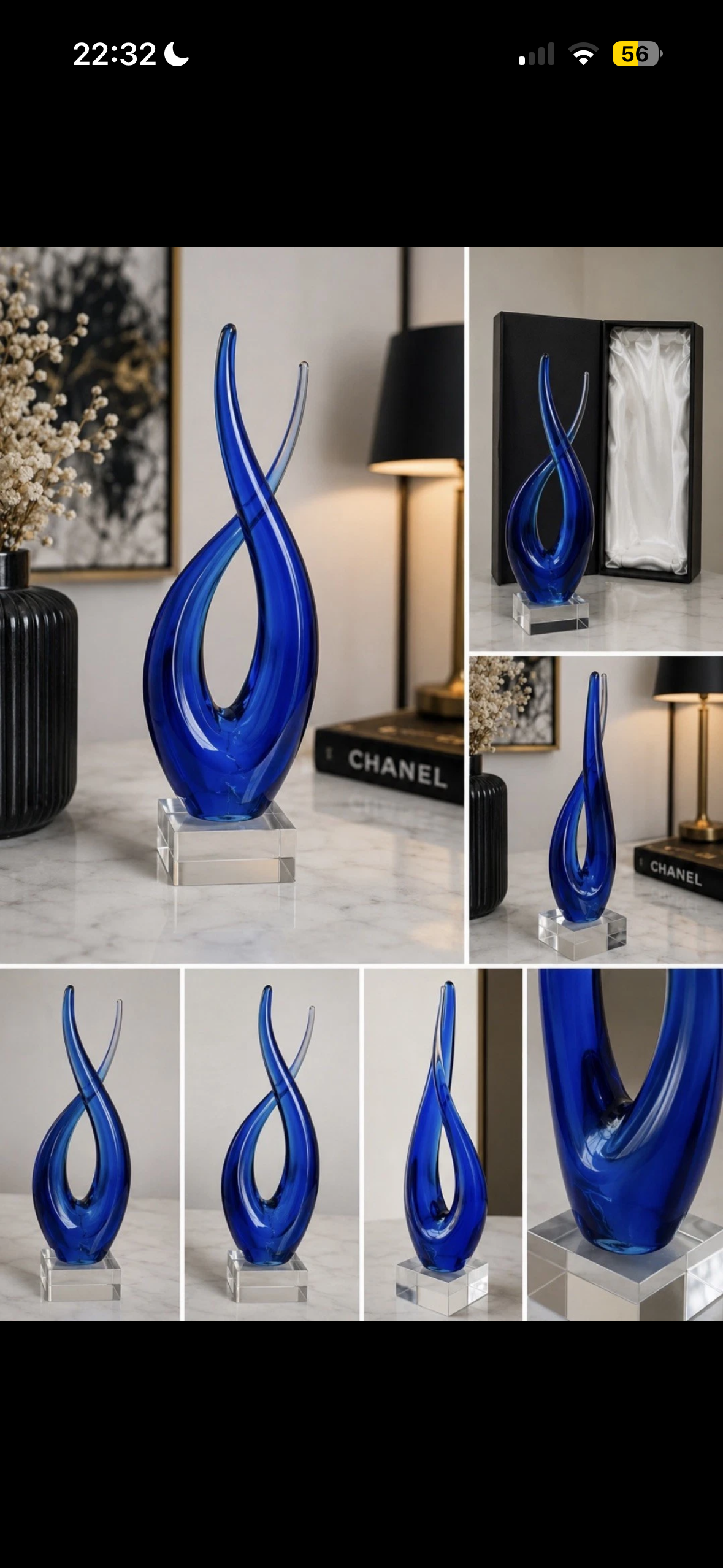 Sculpture Verre Bleu — Art Glass Style Murano Blue Glass Sculpture