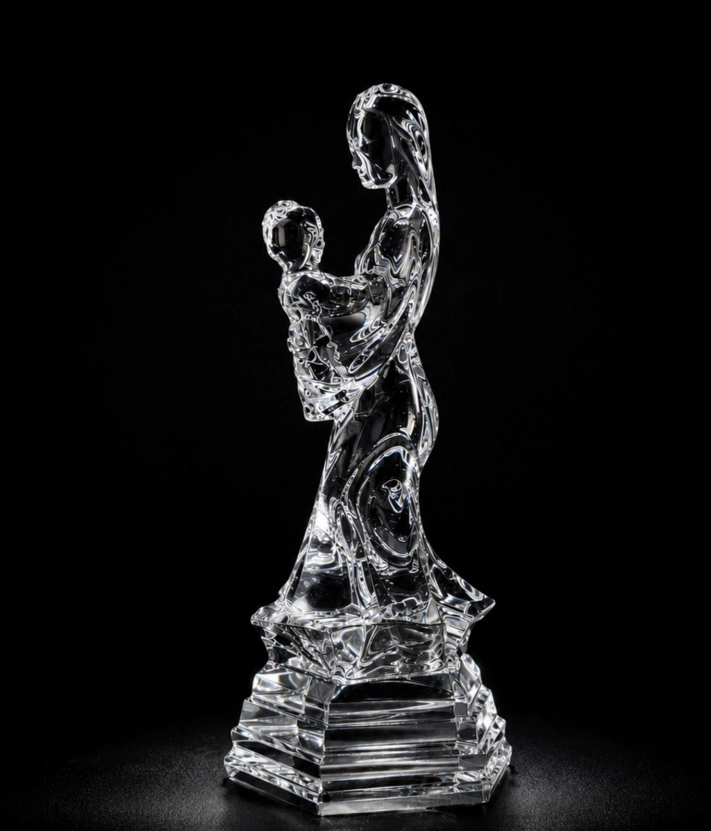 Sculpture cristal RCR — Mère & Enfant, cristal au plomb 24%, Italie, H. 26 cm
