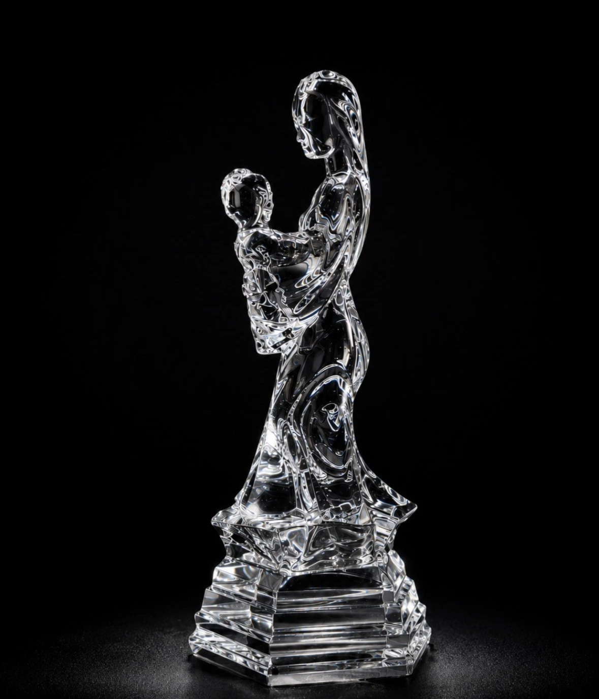 Sculpture cristal RCR — Mère & Enfant, cristal au plomb 24%, Italie, H. 26 cm