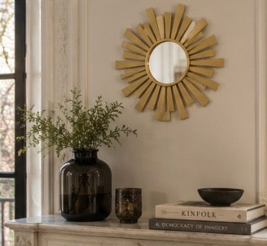 Miroir Soleil Vintage Doré – Design Mid-Century – Ø 27 cm