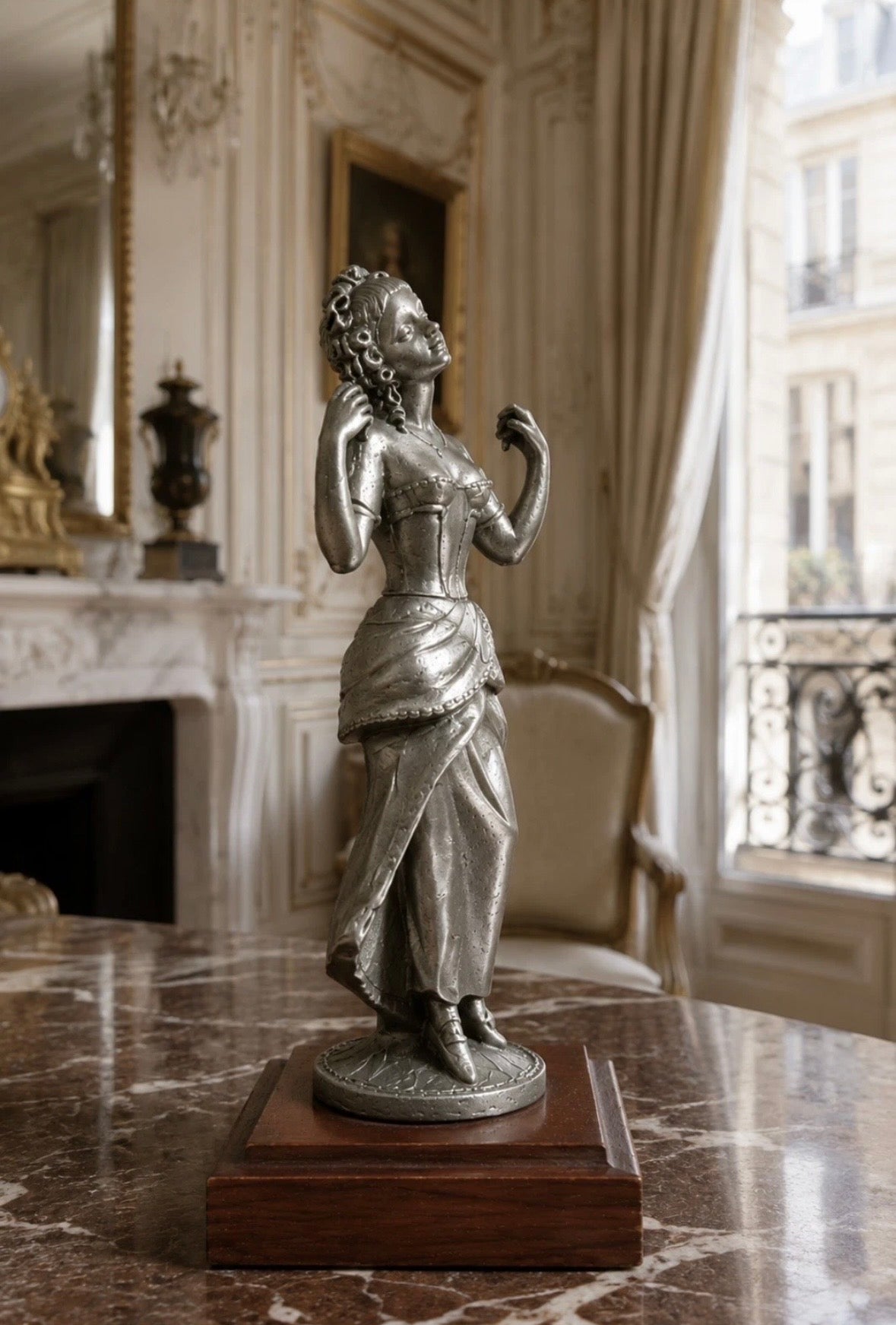 Statuette Danseuse Peltro Italie Vintage — Étain Cisélé Main, Made in Italy