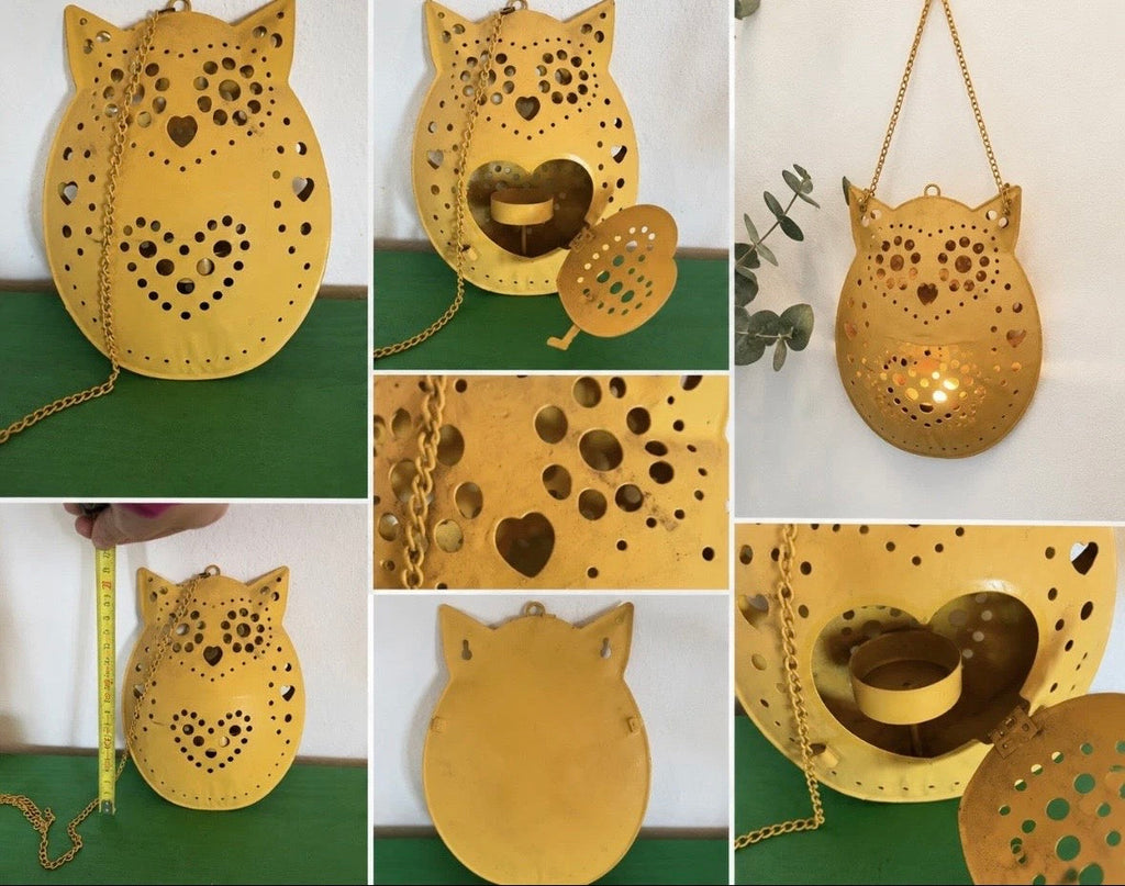 Porte-bougie Chouette Métal Mural – Owl Wall Candle Holder Boho Chic