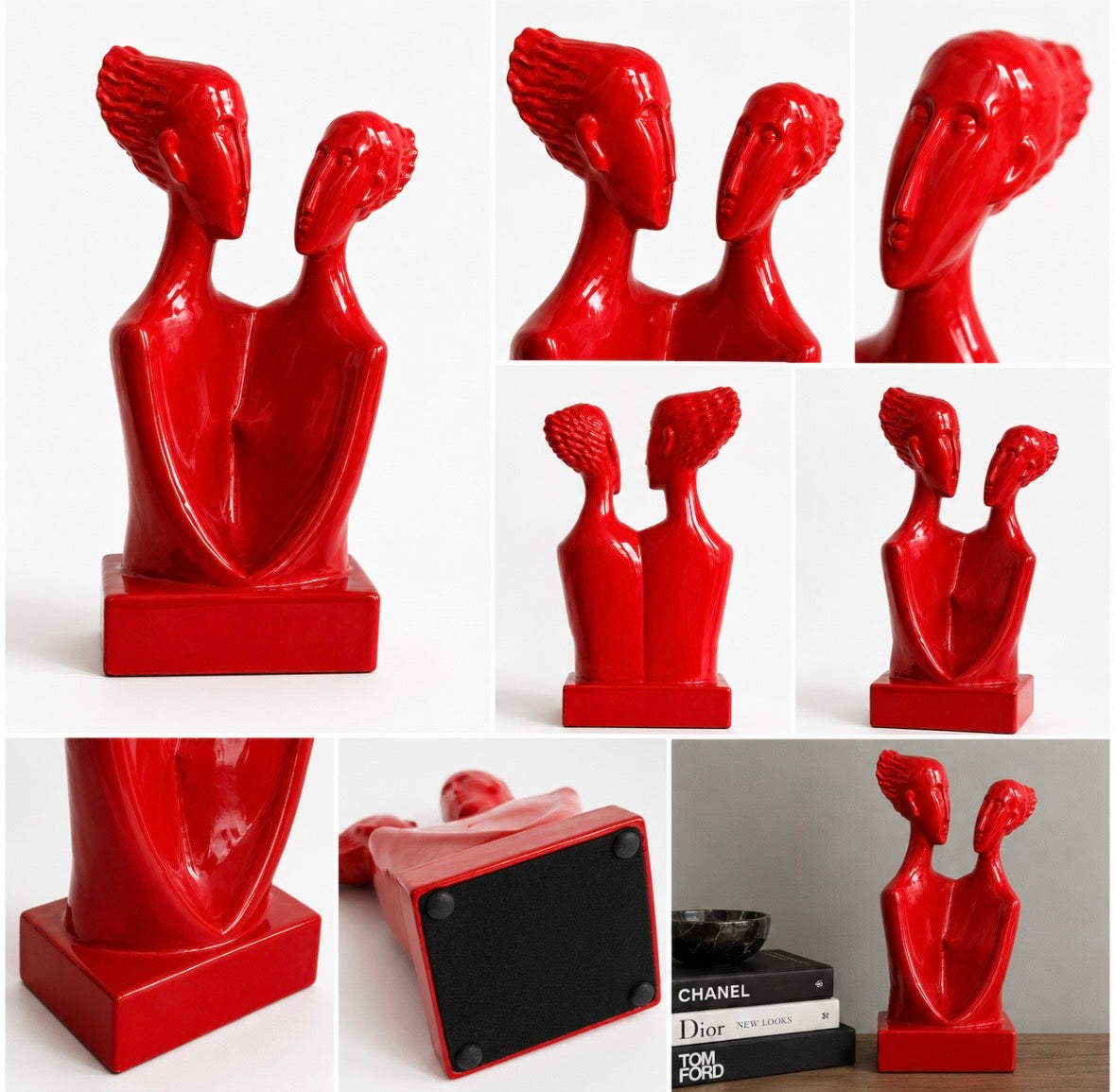 Statue contemporaine "Dialogue" en céramique rouge émaillée