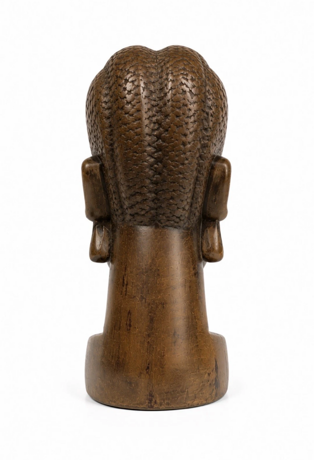 Buste féminin africain sculpté en bois massif — Patine ancienne, H. 18 cm