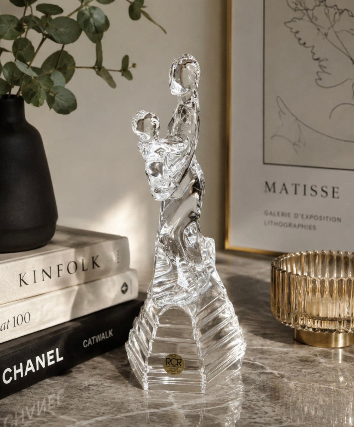 Sculpture Cristal Mère et Enfant RCR — Cristalleria Italiana 24% Plomb 26cm