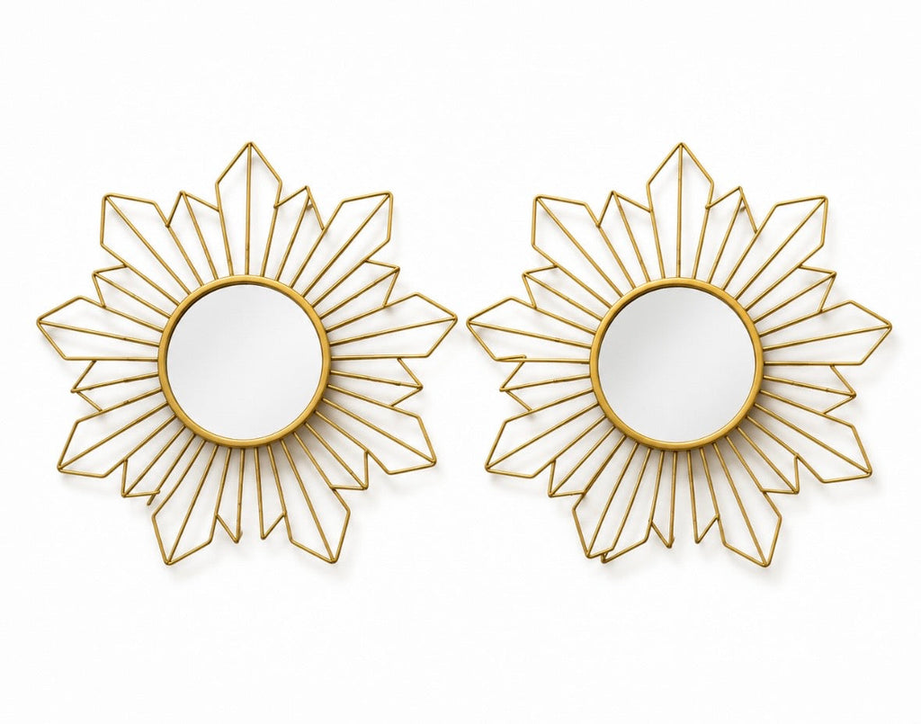 Paire de miroirs soleil vintage en métal doré – 29 cm – Années 70