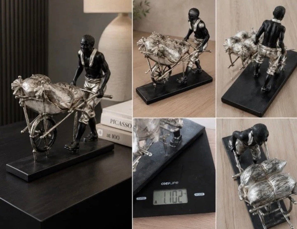 Sculpture Africaine Porteur à la Brouette Vintage 70s-80s — NK Curated Finds
