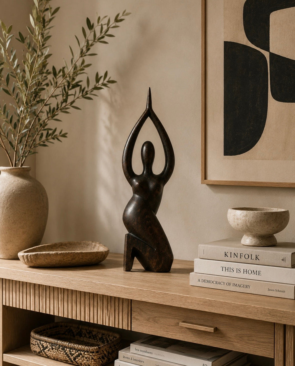 Sculpture Femme en Bois – Art Tribal Contemporain | Wooden Female Sculpture