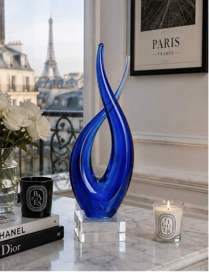 Sculpture Verre Bleu — Art Glass Style Murano Blue Glass Sculpture