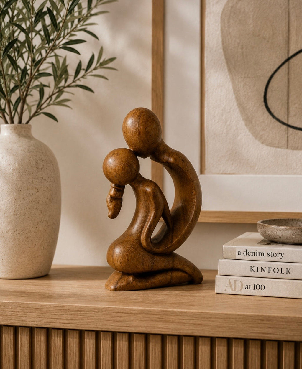 Sculpture en Bois – Maternité Abstraite