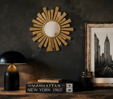 Miroir Soleil Vintage Doré – Design Mid-Century – Ø 27 cm