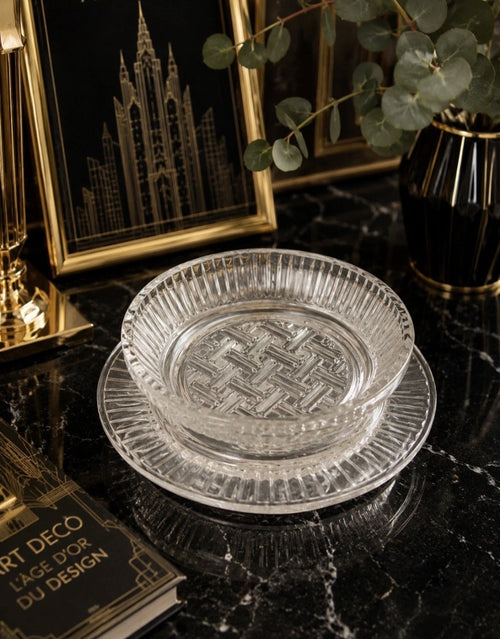 Coupe Verre Pressé & Plateau Argenté Art Déco Vintage — NK Curated Finds