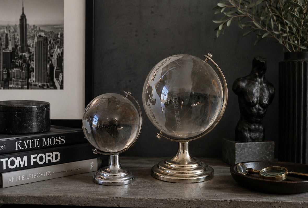 Globe terrestre décoratif en verre gravé – Lot de 2