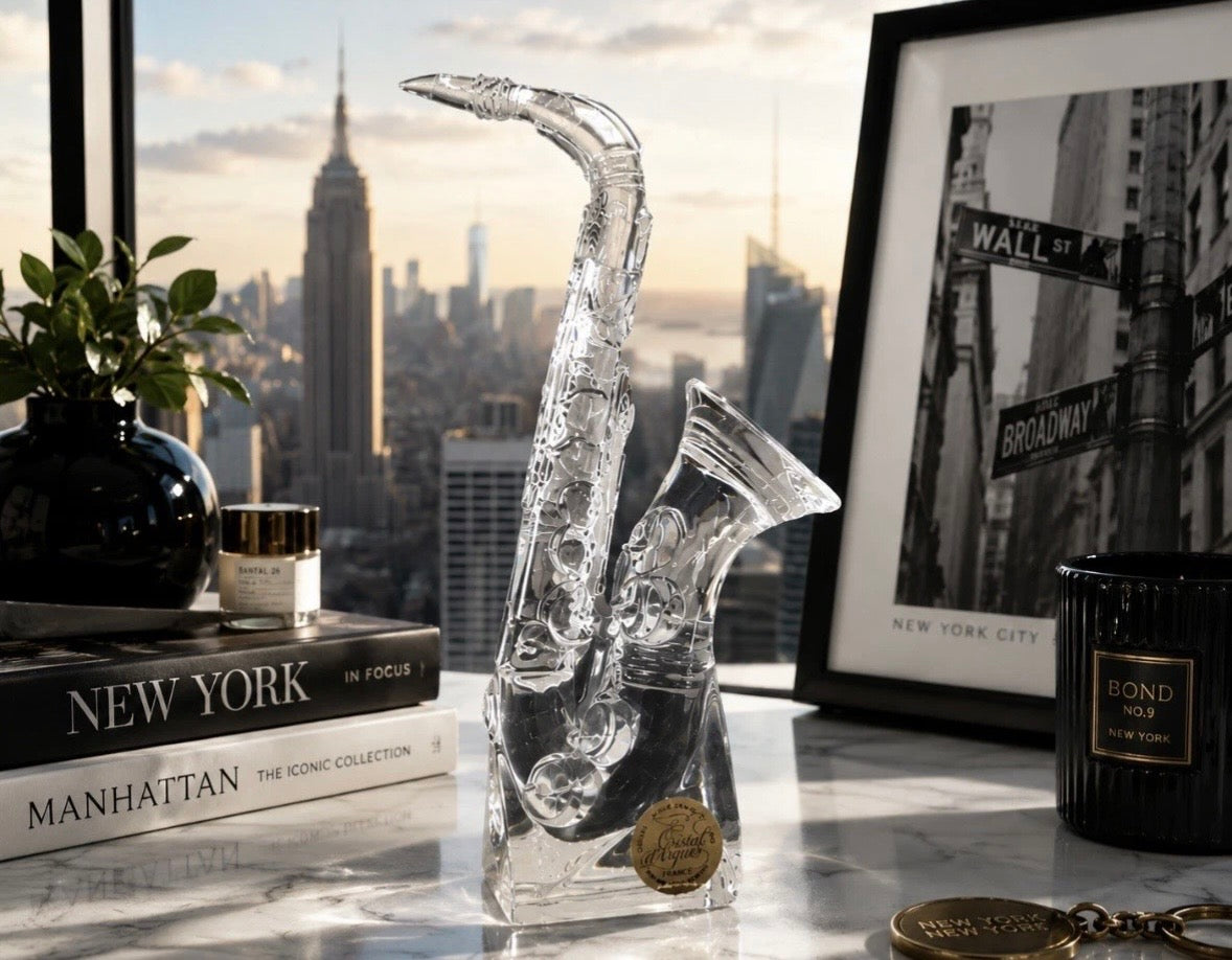 Cristal d'Arques Saxophone Crystal Sculpture Vintage France Art Deco