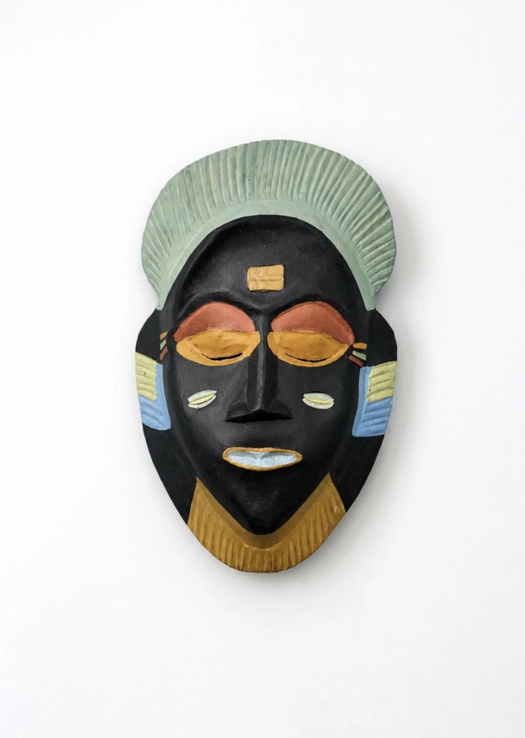Masque africain vintage — Bois sculpté & peint à la main, 25 × 15 cm