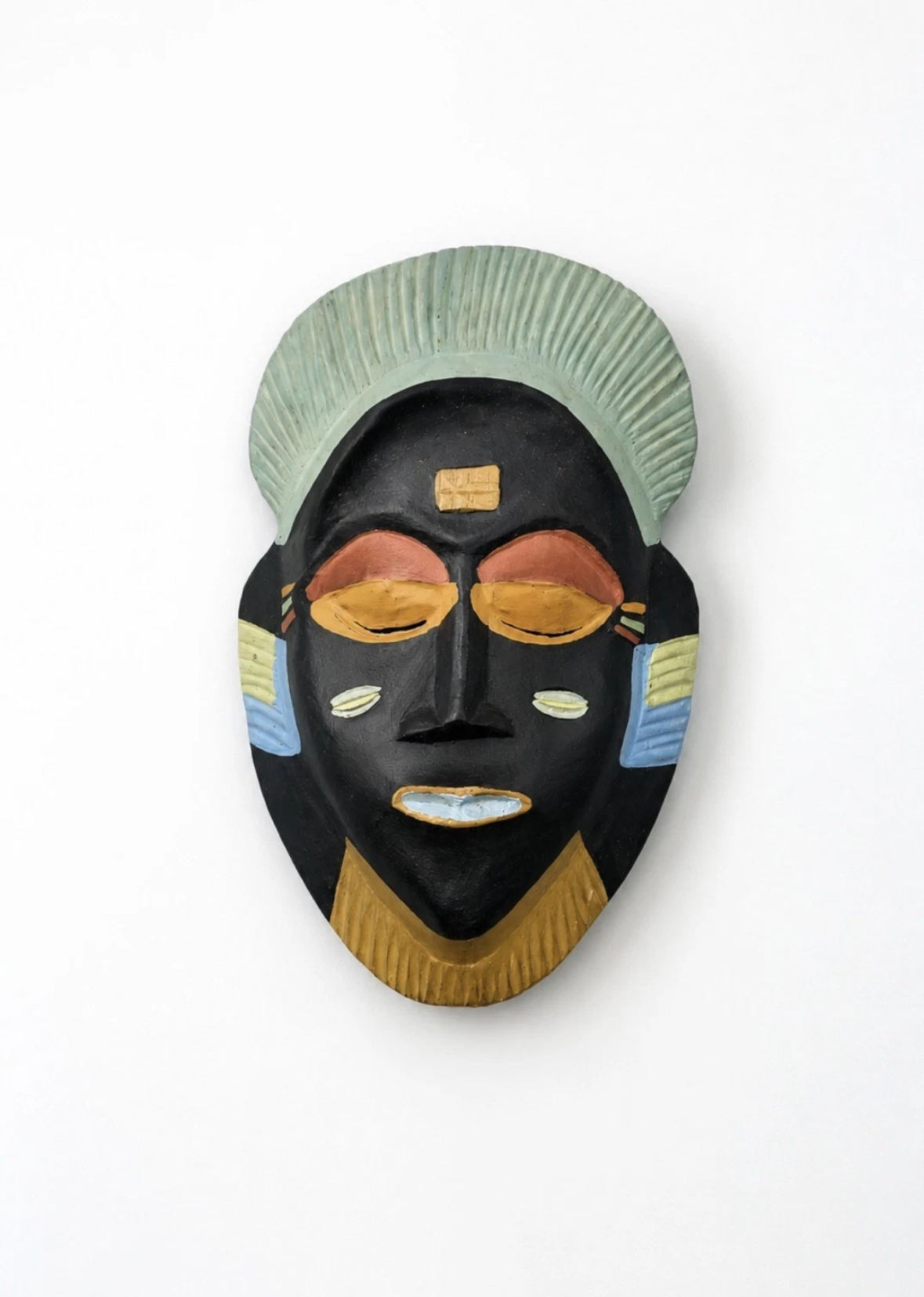Masque africain vintage — Bois sculpté & peint à la main, 25 × 15 cm