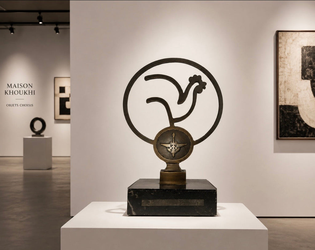 Coq Stylisé en Bronze sur Socle Marbre | Bronze Rooster Sculpture
