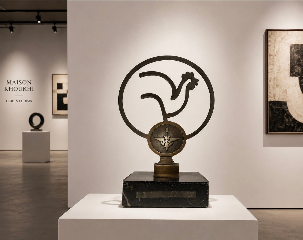 Coq Stylisé en Bronze sur Socle Marbre | Bronze Rooster Sculpture