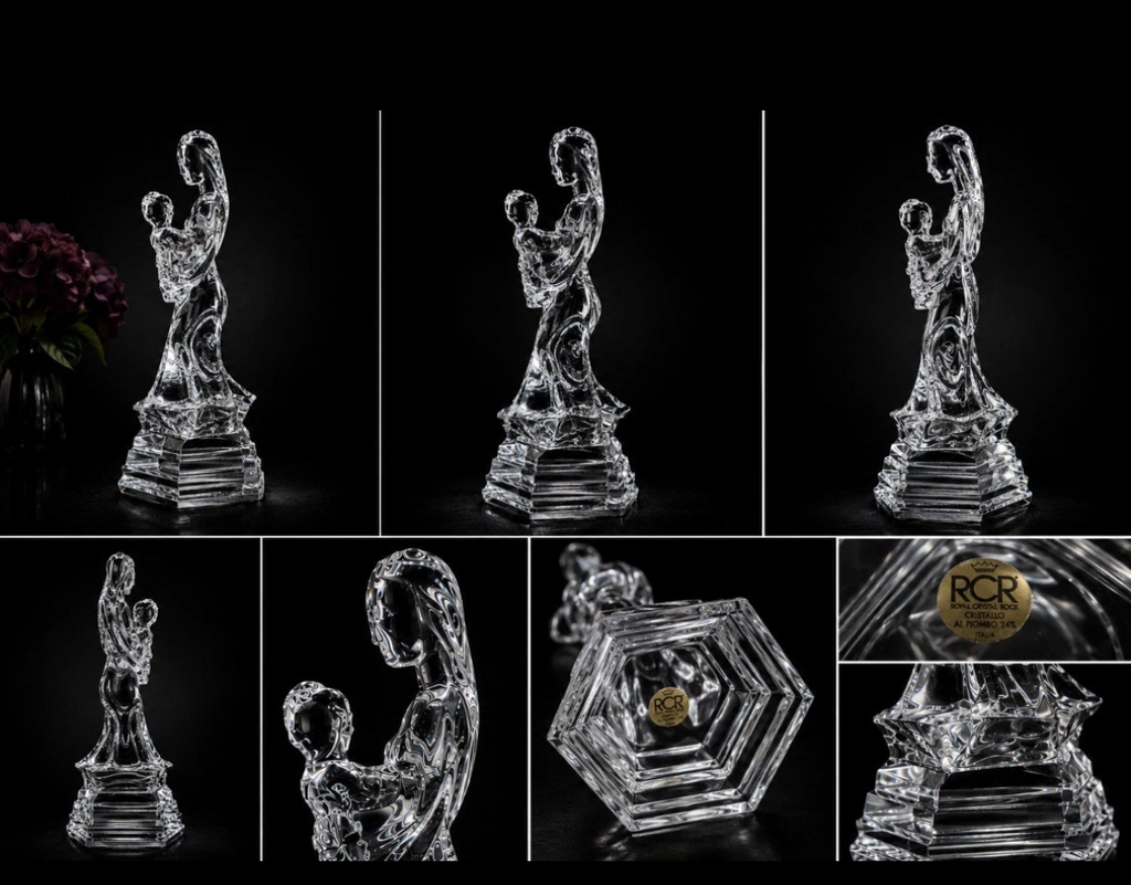 Sculpture cristal RCR — Mère & Enfant, cristal au plomb 24%, Italie, H. 26 cm