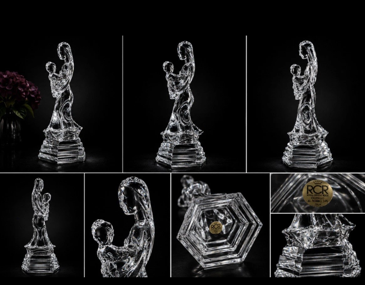 Sculpture cristal RCR — Mère & Enfant, cristal au plomb 24%, Italie, H. 26 cm