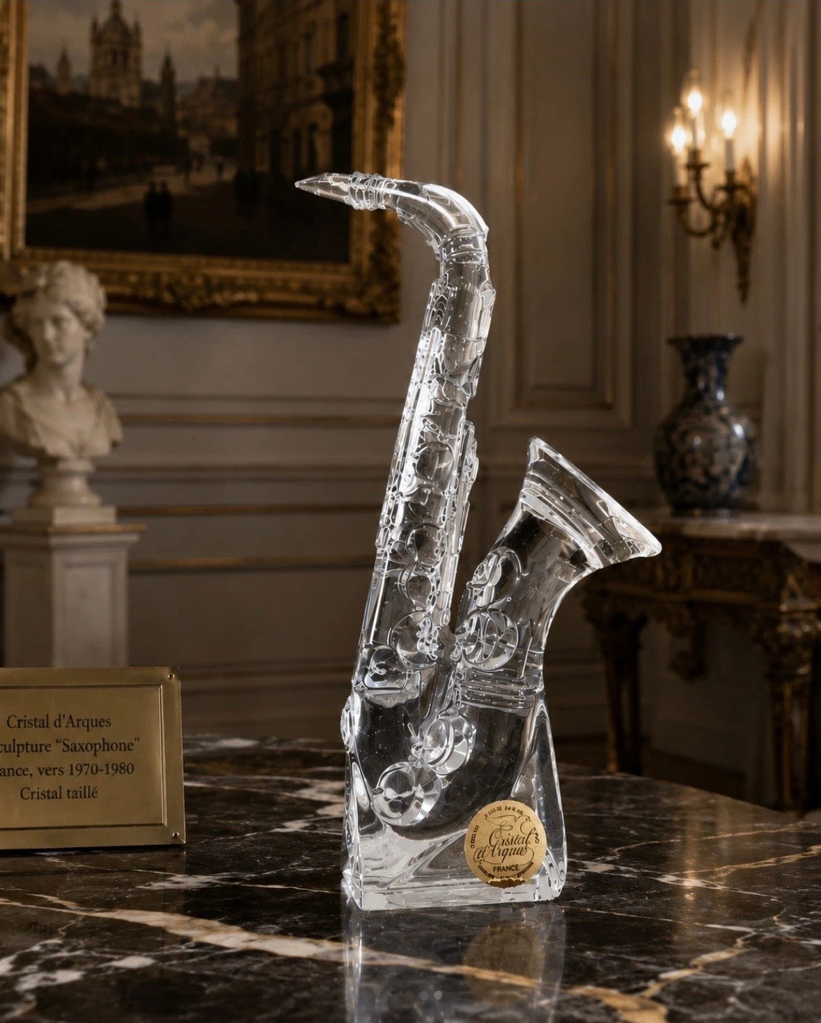 Cristal d'Arques Saxophone Crystal Sculpture Vintage France Art Deco