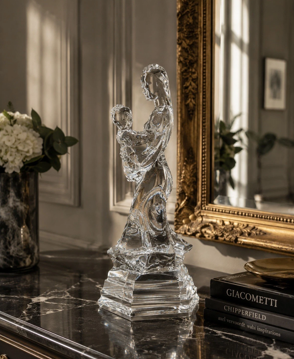 Sculpture cristal RCR — Mère & Enfant, cristal au plomb 24%, Italie, H. 26 cm