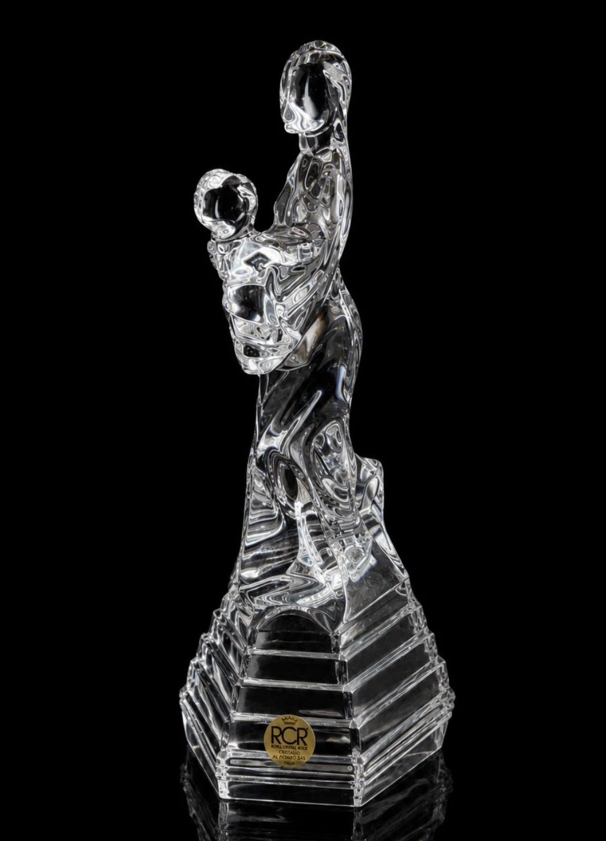 Sculpture Cristal Mère et Enfant RCR — Cristalleria Italiana 24% Plomb 26cm